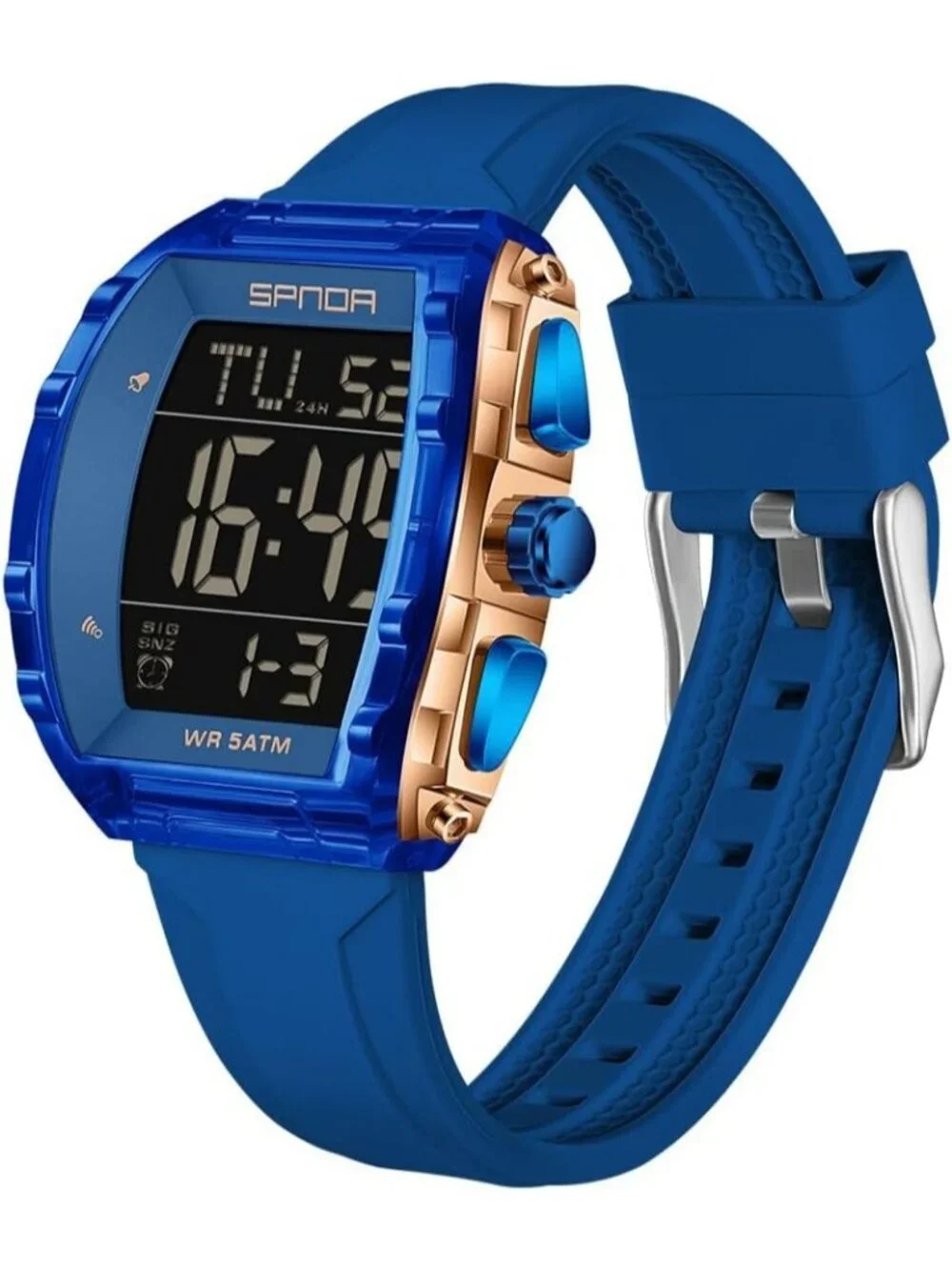 Men's All Blue Analog Quartz Tonneau Shape Dual Waterproof Digital Luxury Watch